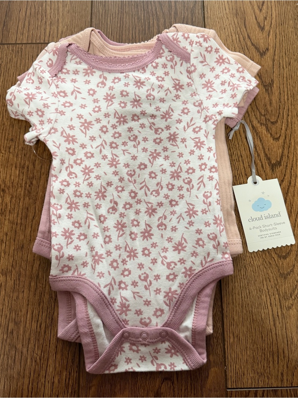 cloud island Pink Floral Short-Sleeve 4 pack set 0-3 mo new with tags